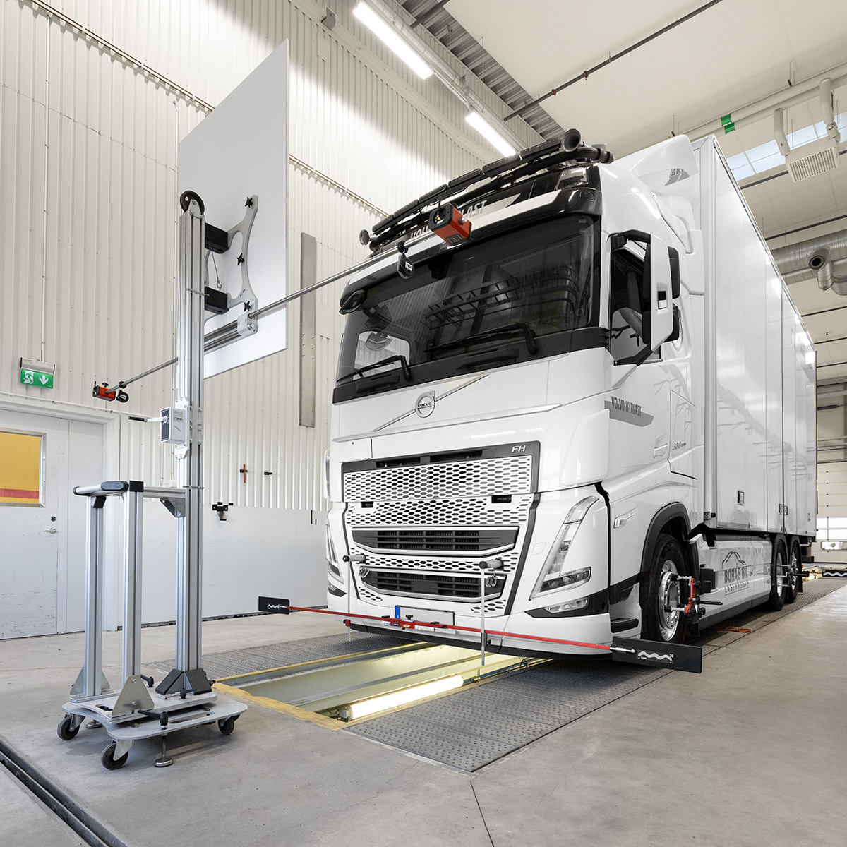 A truck with ADAS calibration targets placed in front of it