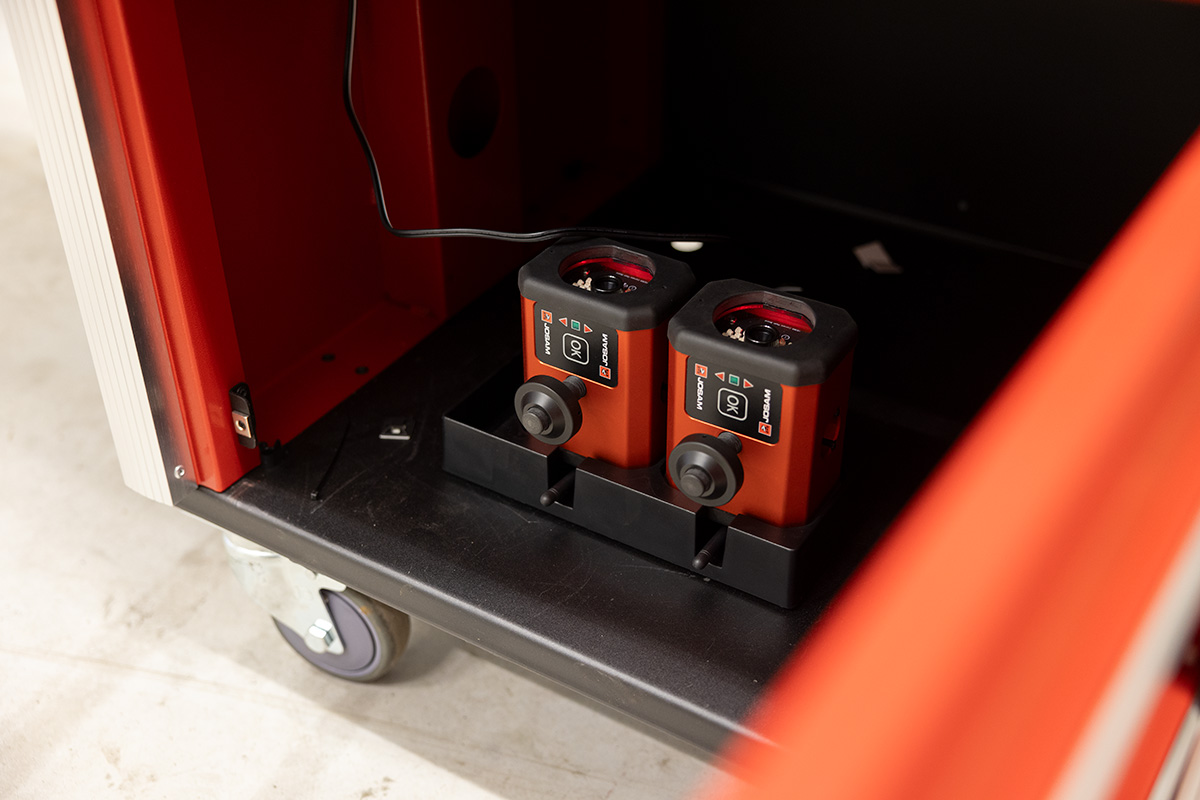 JOSAM Cam-Aligner stored inside storage cabinet
