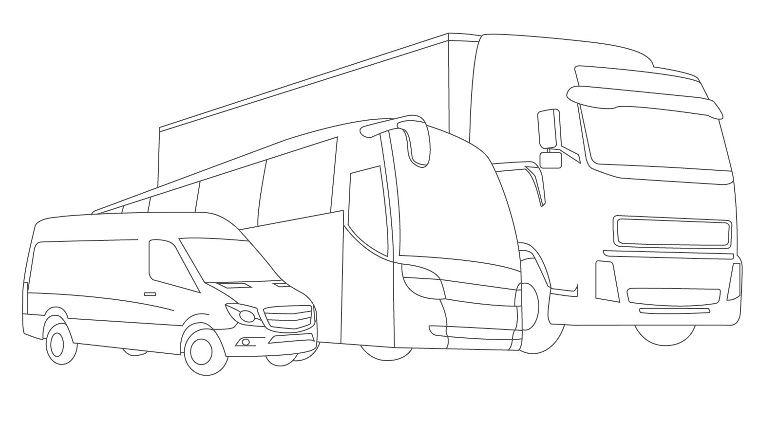 Line drawing of heavy-duty vehichles