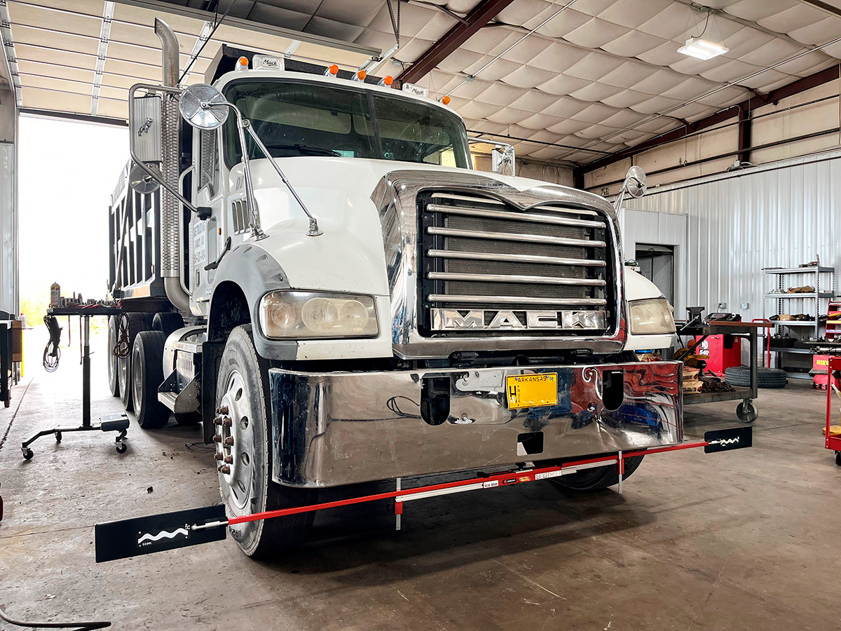 Semi truck being aligned with JOSAM Cam-Aligner
