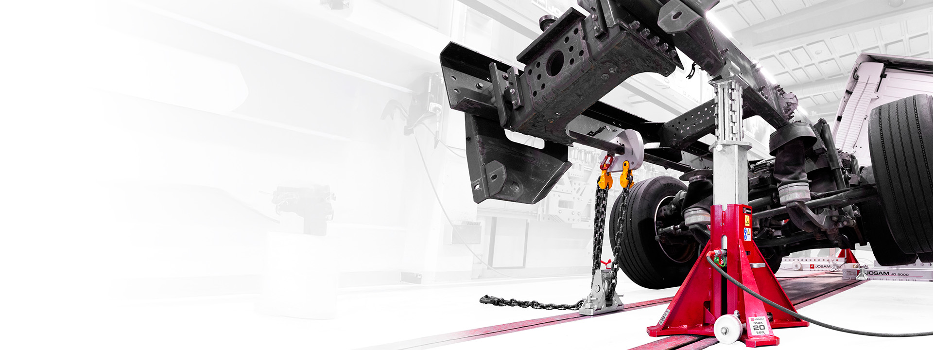 A truck frame sitting on a 