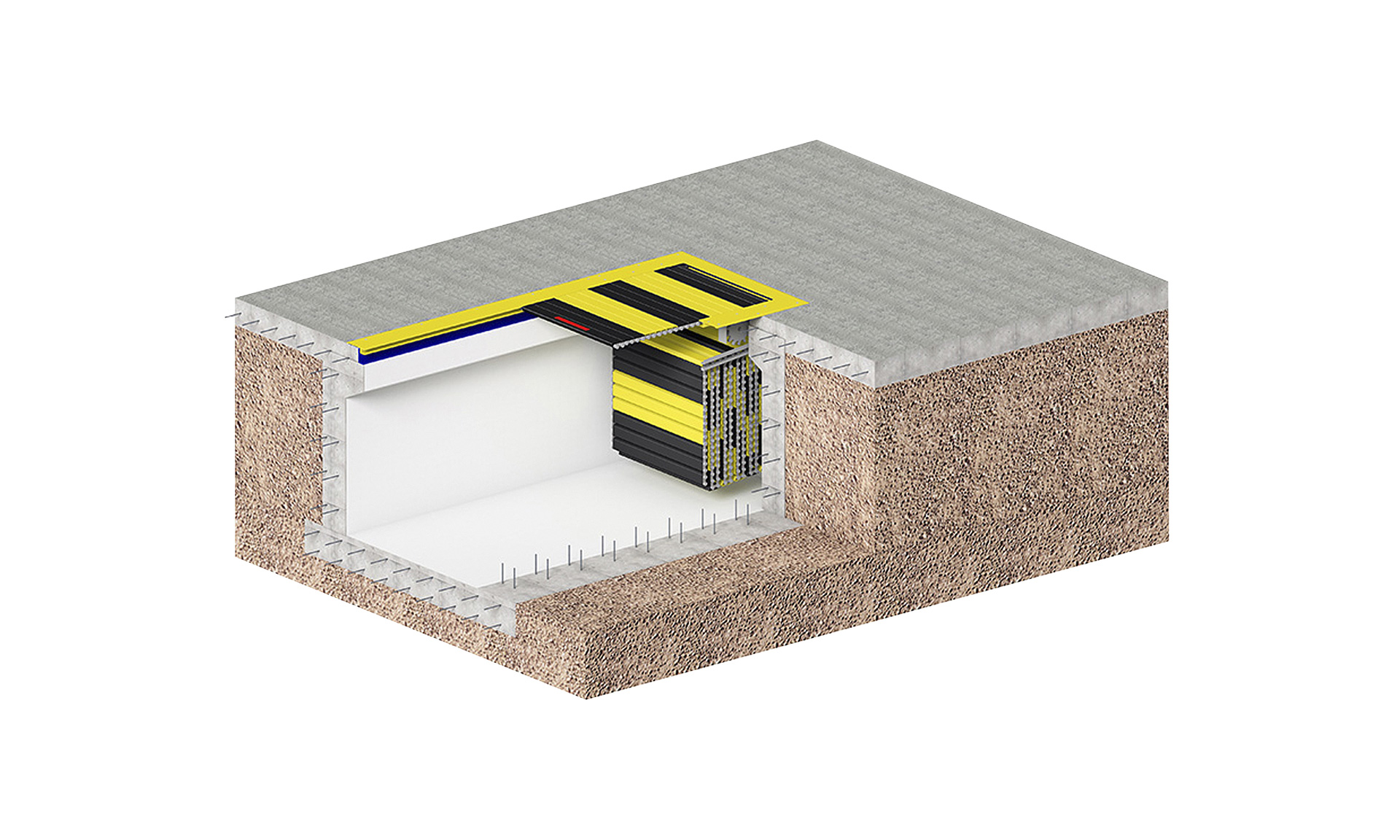 Workshop floor cutaway showing storage of floor pit system